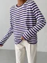 Women Striped Split Joint Spring/Fall Street Long Sleeve Crew Neck Sweater