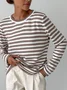 Women Striped Split Joint Spring/Fall Street Long Sleeve Crew Neck Sweater