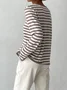 Women Striped Split Joint Spring/Fall Street Long Sleeve Crew Neck Sweater