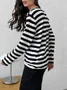 Women Striped Split Joint Spring/Fall Street Long Sleeve Crew Neck Sweater