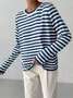 Women Striped Split Joint Spring/Fall Street Long Sleeve Crew Neck Sweater