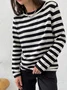 Women Striped Split Joint Spring/Fall Street Long Sleeve Crew Neck Sweater