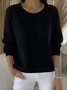 Women Plain Spring/Fall Vintage Long Sleeve Crew Neck Cotton Sweater