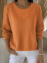 Women Plain Spring/Fall Vintage Long Sleeve Crew Neck Cotton Sweater