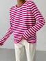 Women Striped Split Joint Spring/Fall Street Long Sleeve Crew Neck Sweater