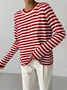 Women Striped Split Joint Spring/Fall Street Long Sleeve Crew Neck Sweater
