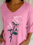 Women Floral Three Quarter Sleeve Tee T-shirt V Neck Printing Casual Spring/Fall Graphic Tee Top