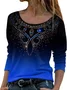 Women Ombre Long Sleeve Tee T-shirt Crew Neck Printing Casual Spring/Fall Graphic Tee Top