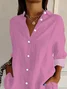 Women Plain Long Sleeve Shirt Spring/Fall Buckle Shirt Collar Regular Sleeve Daily Casual Top