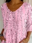 Women Abstract Three Quarter Sleeve Tee T-shirt V Neck Printing Casual Spring/Fall Graphic Tee Top