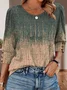 Women Geometric Long Sleeve Tee T-shirt V Neck Printing Vintage Spring/Fall Top