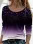 Women Ombre Long Sleeve Tee T-shirt Crew Neck Printing Casual Spring/Fall Graphic Tee Top