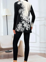 Women Floral Printing Two-Piece Set Daily Long Sleeve Casual Spring/Fall Top With Pants Matching Set