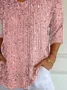 Women Abstract Three Quarter Sleeve Tee T-shirt V Neck Printing Casual Spring/Fall Graphic Tee Top
