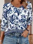 Women Geometric Long Sleeve Tee T-shirt V Neck Printing Vintage Spring/Fall Top