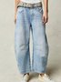 Buckle Cotton Loose Casual Women's Loose Wide Leg Pants Mid-low Rise Washed Scimitar Pants Jeans