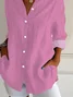 Women Plain Long Sleeve Shirt Spring/Fall Buckle Shirt Collar Regular Sleeve Daily Casual Top