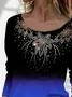 Women Ombre Long Sleeve Tee T-shirt Crew Neck Printing Casual Spring/Fall Graphic Tee Top