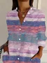 Women Abstract Stripes Long Sleeve Shirt Spring/Fall Buckle Shirt Collar Regular Sleeve Daily Casual Top