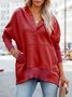 Women Plain Hoodie Split Joint Vintage Spring/Fall Long Sleeve Sweatshirt