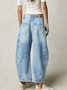Buckle Cotton Loose Casual Women's Loose Wide Leg Pants Mid-low Rise Washed Scimitar Pants Jeans