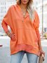 Women Plain Hoodie Split Joint Vintage Spring/Fall Long Sleeve Sweatshirt