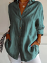 Women Plain Long Sleeve Shirt Spring/Fall Buckle Shirt Collar Regular Sleeve Daily Casual Top