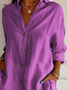 Women Plain Long Sleeve Shirt Spring/Fall Buckle Shirt Collar Regular Sleeve Daily Casual Top
