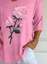 Women Floral Three Quarter Sleeve Tee T-shirt V Neck Printing Casual Spring/Fall Graphic Tee Top