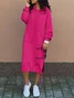 Women Plain Long Sleeve Spring/Fall Split Joint Dress Hooded Daily Vintage Maxi Hoodie Dress A-Line Dress