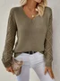 Women Plain Jacquard Winter Casual Long Sleeve V Neck Wool Sweater