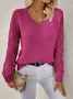 Women Plain Jacquard Winter Casual Long Sleeve V Neck Wool Sweater