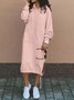 Women Plain Long Sleeve Spring/Fall Split Joint Dress Hooded Daily Vintage Maxi Hoodie Dress A-Line Dress