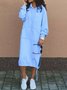 Women Plain Long Sleeve Spring/Fall Split Joint Dress Hooded Daily Vintage Maxi Hoodie Dress A-Line Dress