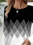 Women Abstract Long Sleeve Tee T-shirt Crew Neck Printing Casual Spring/Fall Graphic Tee Top