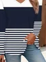 Women Striped Long Sleeve Tee T-shirt V Neck Printing Casual Spring/Fall Graphic Tee Top