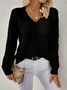 Women Plain Jacquard Winter Casual Long Sleeve V Neck Wool Sweater