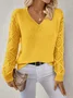 Women Plain Jacquard Winter Casual Long Sleeve V Neck Wool Sweater