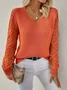 Women Plain Jacquard Winter Casual Long Sleeve V Neck Wool Sweater