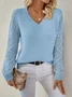 Women Plain Jacquard Winter Casual Long Sleeve V Neck Wool Sweater