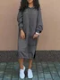 Women Plain Long Sleeve Spring/Fall Split Joint Dress Hooded Daily Vintage Maxi Hoodie Dress A-Line Dress