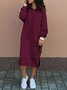 Women Plain Long Sleeve Spring/Fall Split Joint Dress Hooded Daily Vintage Maxi Hoodie Dress A-Line Dress