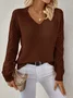 Women Plain Jacquard Winter Casual Long Sleeve V Neck Wool Sweater