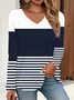 Women Striped Long Sleeve Tee T-shirt V Neck Printing Casual Spring/Fall Graphic Tee Top