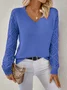Women Plain Jacquard Winter Casual Long Sleeve V Neck Wool Sweater