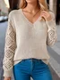 Women Plain Jacquard Winter Casual Long Sleeve V Neck Wool Sweater