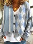 Women Striped Casual Spring/Fall Printing Cardigan
