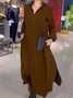 Women Plain Long Sleeve Spring/Fall Split Joint Dress V Neck Daily Vintage Maxi Shirt Dress A-Line Dress