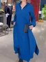 Women Plain Long Sleeve Spring/Fall Split Joint Dress V Neck Daily Vintage Maxi Shirt Dress A-Line Dress