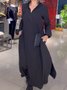 Women Plain Long Sleeve Spring/Fall Split Joint Dress V Neck Daily Vintage Maxi Shirt Dress A-Line Dress